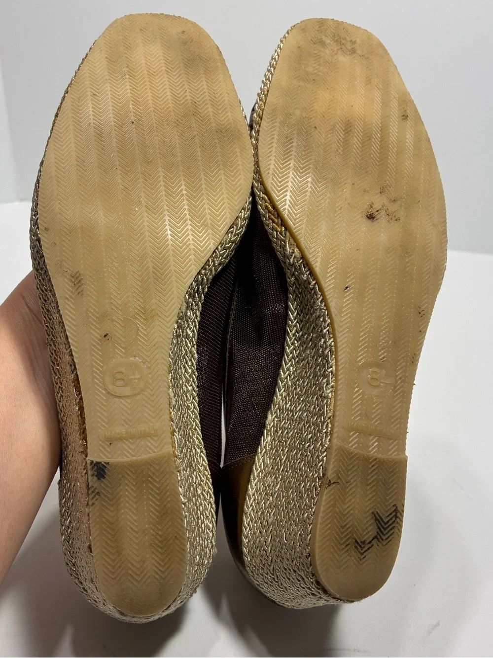 Sesto Meucci ITALY MADE Bronze Brown Peep Toe Espadrille Wedges Size 8.5